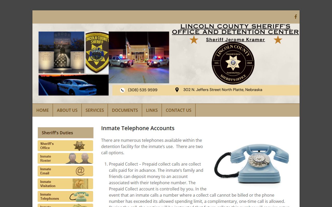 Lincoln County inmate records Prodigy telephone account information
