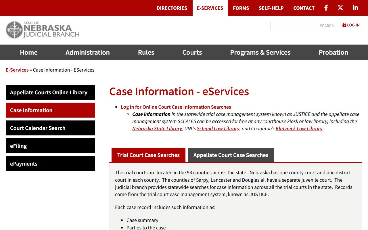 Lincoln County court records after arrest Nebraska case information eServices